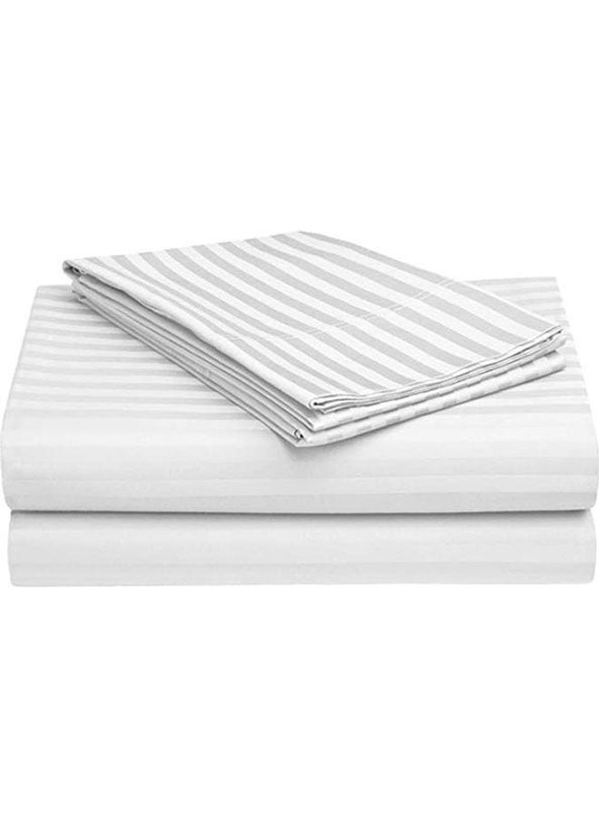 Satin Stripe Bed Sheet-Flatsheet With Two Pillow Case Set Combination White 240 x 280cm