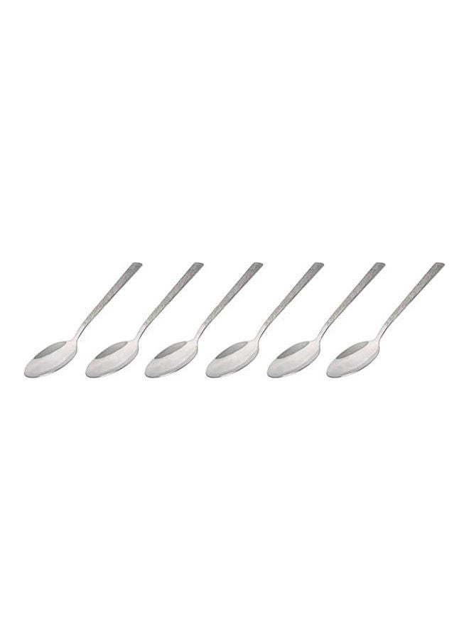 Stainless Steel Large Spoons Set - Rose Pattern - 6 Pieces Silver