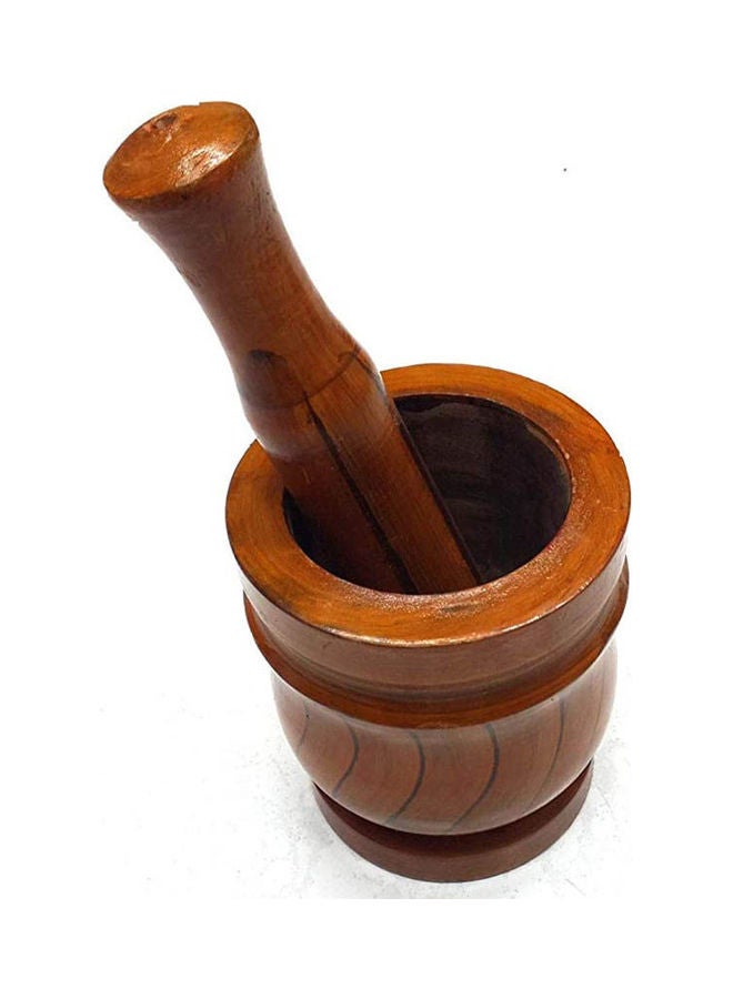 Wooden Mortar And Pestle Brown 