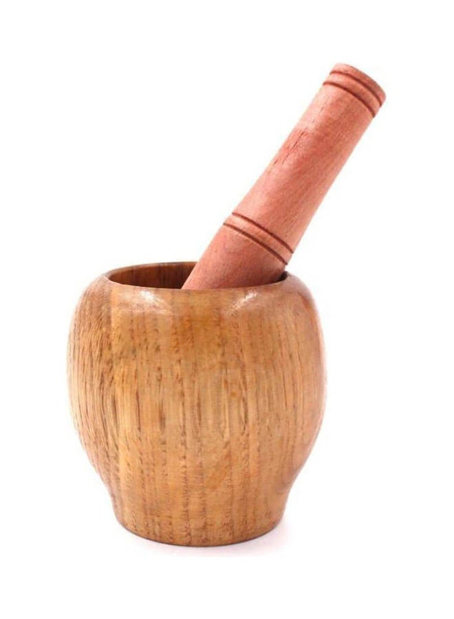Wooden Mortar And Pestle Carving Beige 