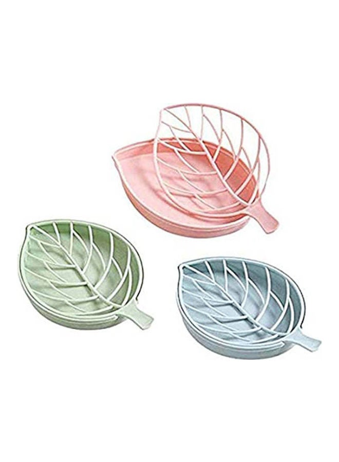 3-Pack Leaf Shape Soap Box Soap Holder With Drain Plastic Soap Dishes Multicolour - Image 1