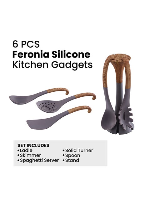 6-Piece Feronia Silicone Kitchen Gadgets Grey/Brown standard