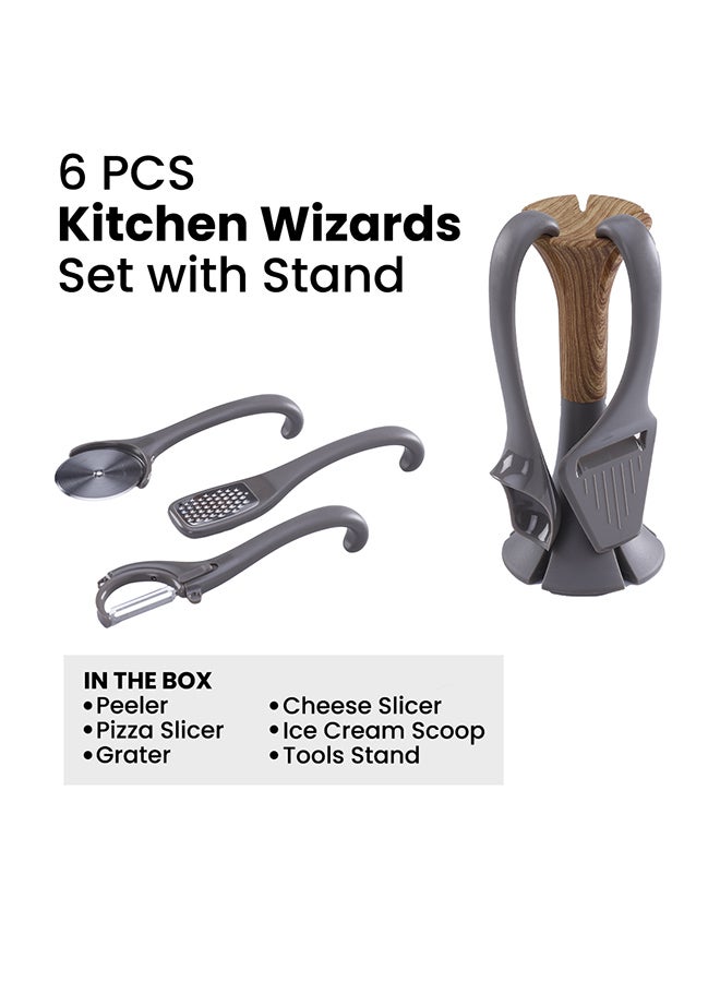 بينجوين مجموعة كيتشن ويزاردز من 6 قطع مع حامل رمادي / بني standard  - Image 1