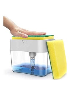 2 In 1 Sponge Rack Shelf Soap Detergent Dispenser Pump Large Capacity With Sponge 1 Hand Operation Soap Dispenser Gray Sponge Holder Quality Brush Pot Dishwashing Artifact Clear