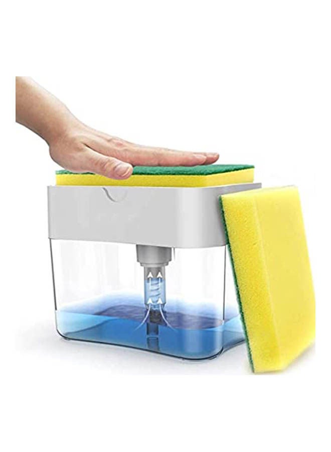 Delfino - 2 In 1 Sponge Rack Shelf Soap Detergent Dispenser Pump Large Capacity With Sponge 1 Hand Operation Soap Dispenser Gray Sponge Holder Quality Brush Pot Dishwashing Artifact Clear - Image 1