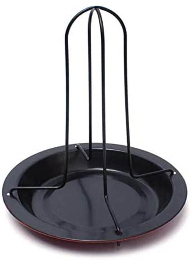 Steel Upright Chicken Roaster Rack With Bowl Tin Non-Stick Cooking Tools Black  - Image 1