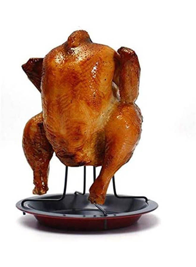 Steel Upright Chicken Roaster Rack With Bowl Tin Non-Stick Cooking Tools Black  - Image 2