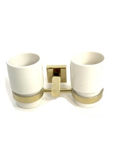 سياج Double Toothbrush Holder – Stylish & Durable Storage for Two Toothbrushes, Ideal for Bathroom Organization(Model 80252) Gold  - Image 1