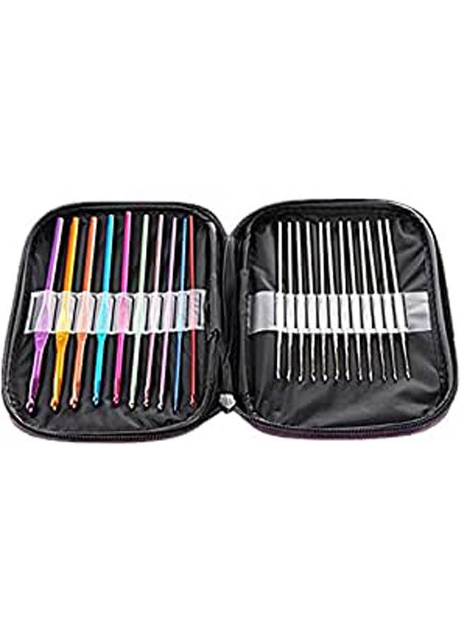 Aluminum Handle Crochet Hooks Knitting Knit Needles Weave Yarn 22 Pcs Multicolour - Image 1