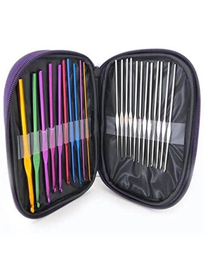 Aluminum Handle Crochet Hooks Knitting Knit Needles Weave Yarn 22 Pcs Multicolour - Image 1