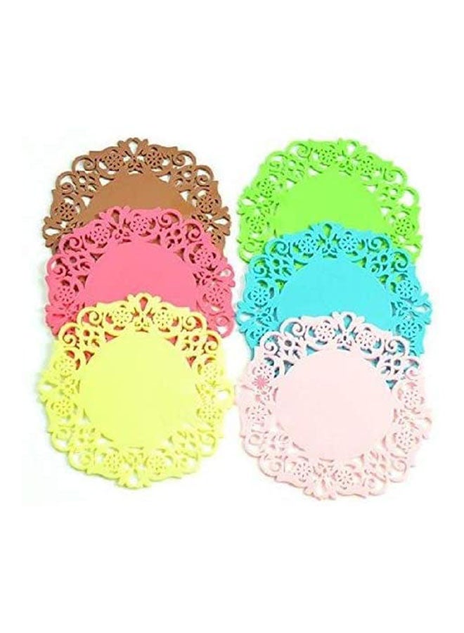 Lace Flower Doilies Silicone Coaster Tea Cup Mats Pad Insulation Placemat Set Of 6 Pieces Multicolour  - Image 2