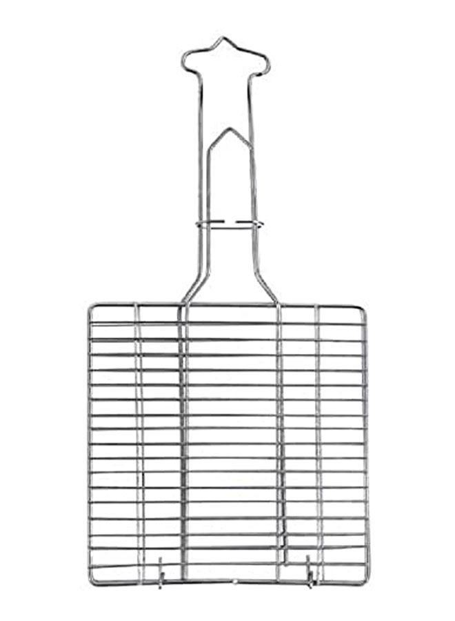 ماركة غير محددة Grilling Net With 10 Handle Chrome Stainless Steel Nickel Coating Silver 40cm  - Image 1