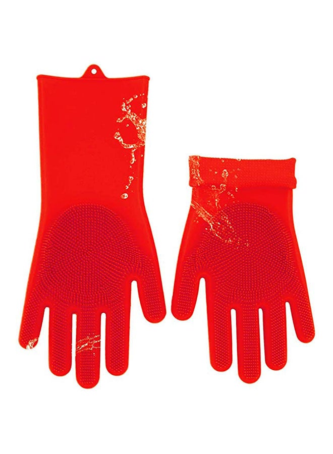 Magic Silicone Gloves With Wash Scrubber Dishwashing Cleaning Red