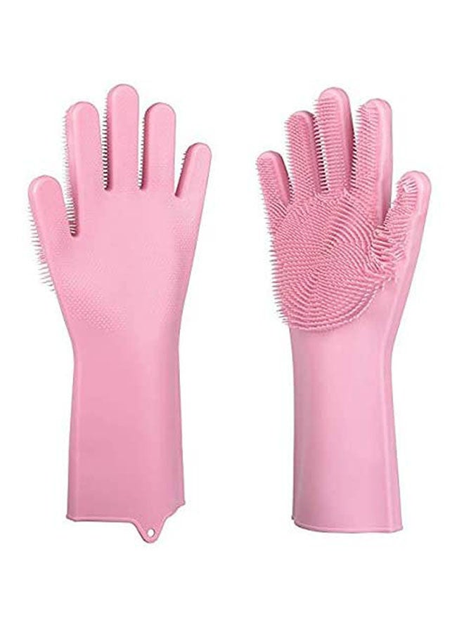 Magic Silicone Scrubbing Gloves With Scrubber For Dishwashing And Pet Grooming Pink  - Image 1