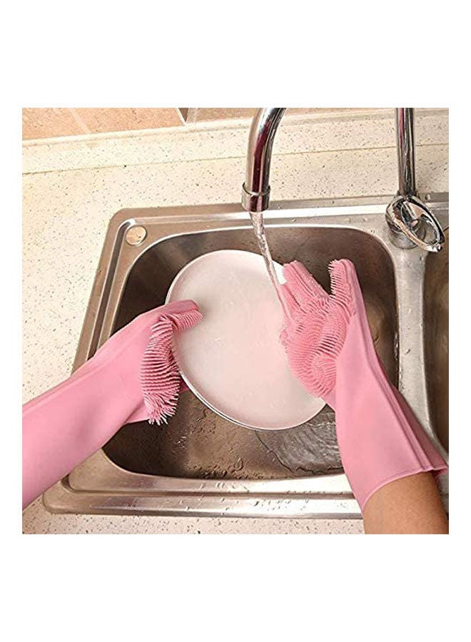 Magic Silicone Scrubbing Gloves With Scrubber For Dishwashing And Pet Grooming Pink  - Image 2
