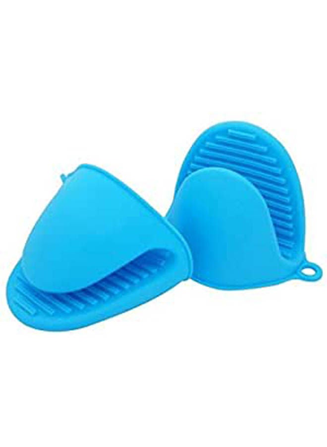 2 Pcs Kitchen Cooking Insulated Gloves-Silicone Non-Slip Blue - Image 1