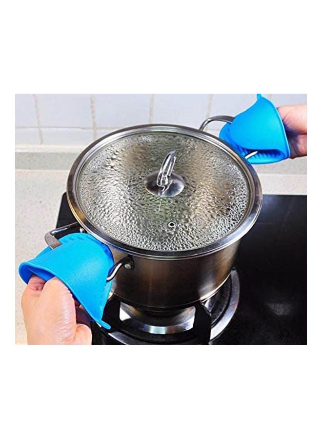 2 Pcs Kitchen Cooking Insulated Gloves-Silicone Non-Slip Blue - Image 2