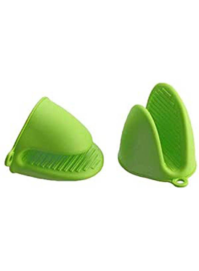 2Pcs Kitchen Silicone Gloves Non-Slip Insulated Heat Resistant Oven Mitts Green  - Image 1