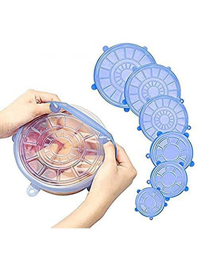 6 Pcs Food Preserving Lids Reusable Universal Silicone Saran Wrap Cover Lids For Food Bowl Pot Stretch Kitchen Vacuum Seal Bowls Blue 