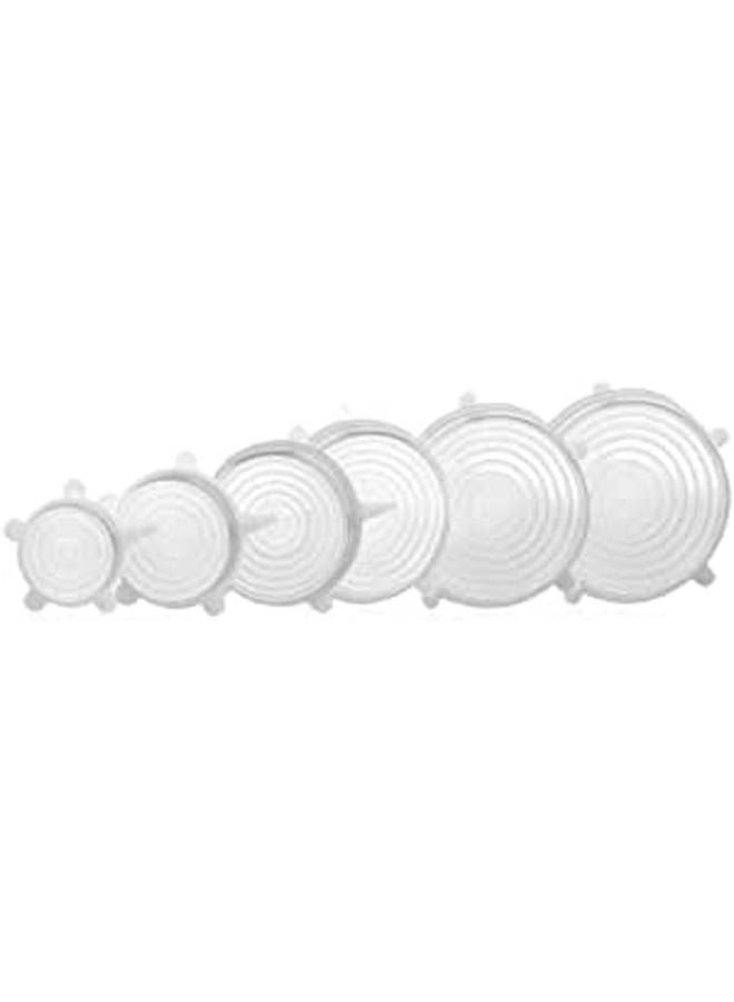 6 Pieces Reusable Kitchen Tools Bowl Cover Pan Lid -Premium Stretch Silicone Lids- Stretch Silicone Bowl Lid White