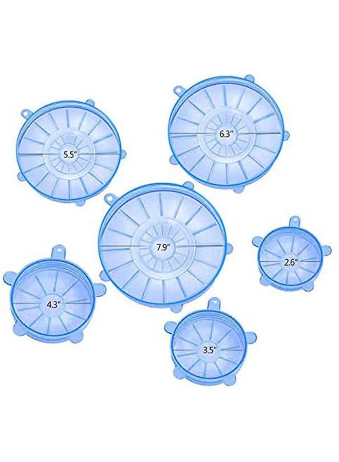 Generic 6Pcs/ Set Reusable Universal Silicone Saran Wrap Cover Lids Food Bowl Pot Stretch Kitchen Vacuum Seal Bowls Blue 