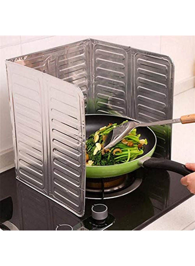Oil Splash Guard Cooking Cover-Kitchen Gas Stove Baffle Grease Silver - Image 2