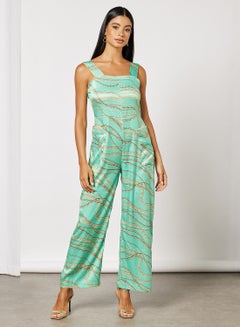 Chain Print Overall Jumpsuit Blue