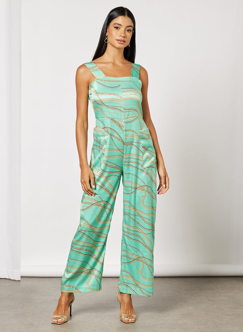 NA-KD - Chain Print Overall Jumpsuit Blue - Image 1