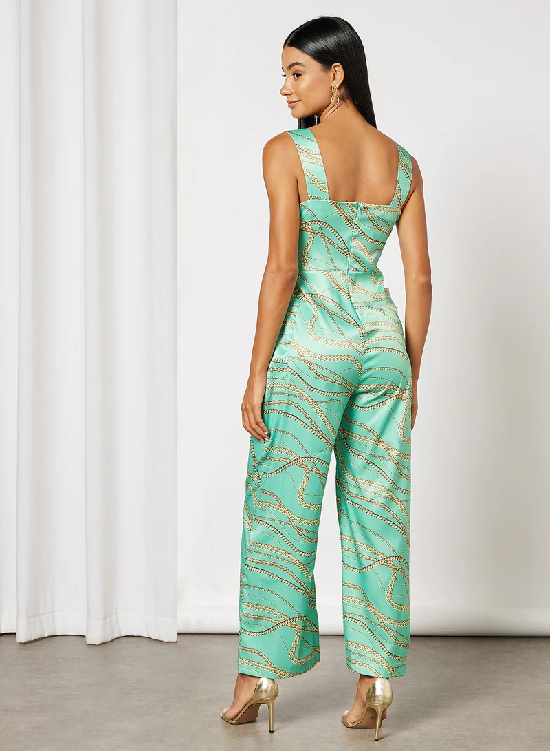 NA-KD Chain Print Overall Jumpsuit