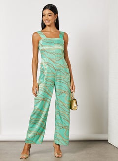 NA-KD Chain Print Overall Jumpsuit Blue  - Image 3