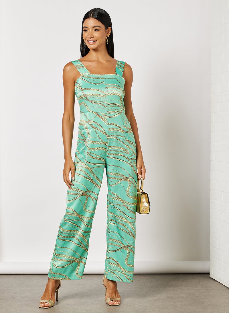 NA-KD - Chain Print Overall Jumpsuit Blue - Image 1