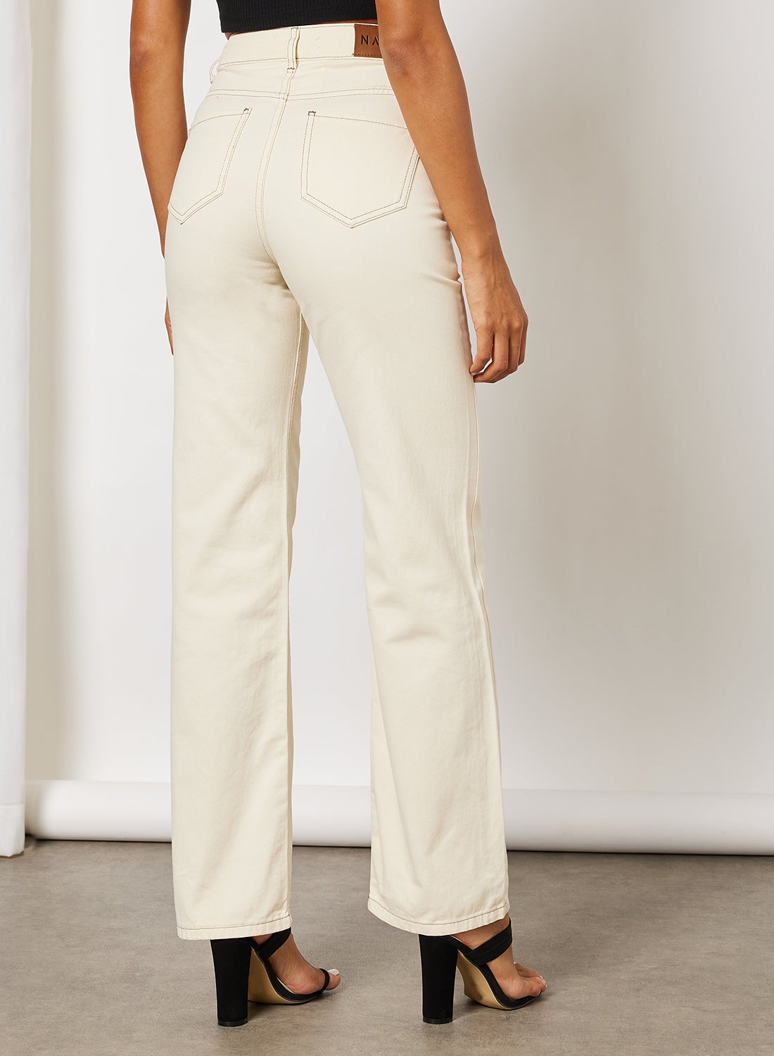 Straight Fit Cotton Jeans Ivory - https://f.nooncdn.com/p/v1650858097/N34114124V_2.jpg?format=jpg&width=original