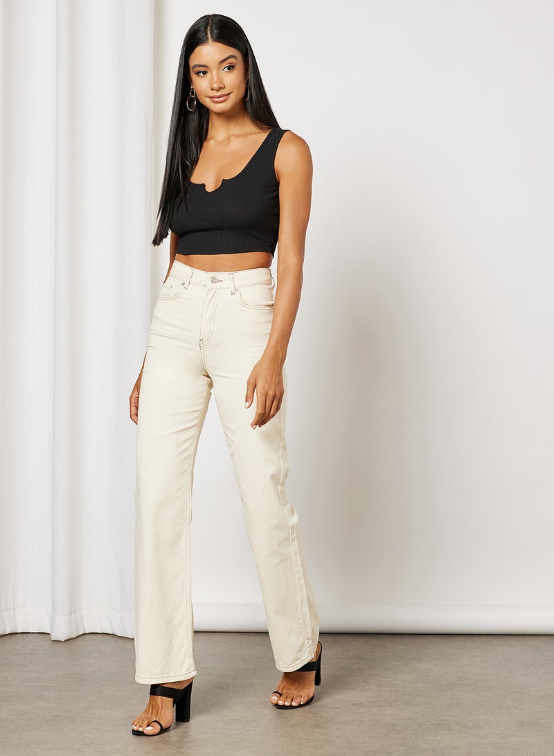 NA-KD - Straight Fit Cotton Jeans Ivory - Image 1