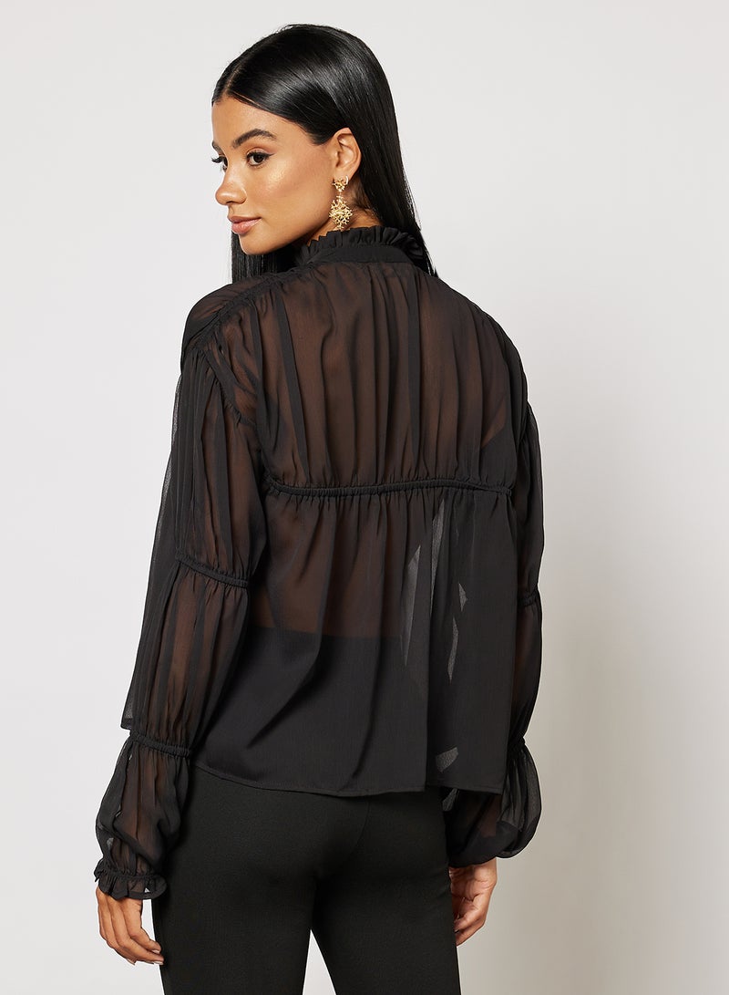 NA-KD Sheer Tiered Sleeves Blouse Black - Image 2