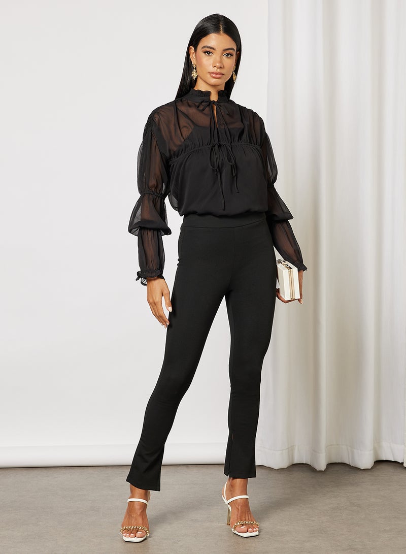 NA-KD Sheer Tiered Sleeves Blouse Black - Image 3