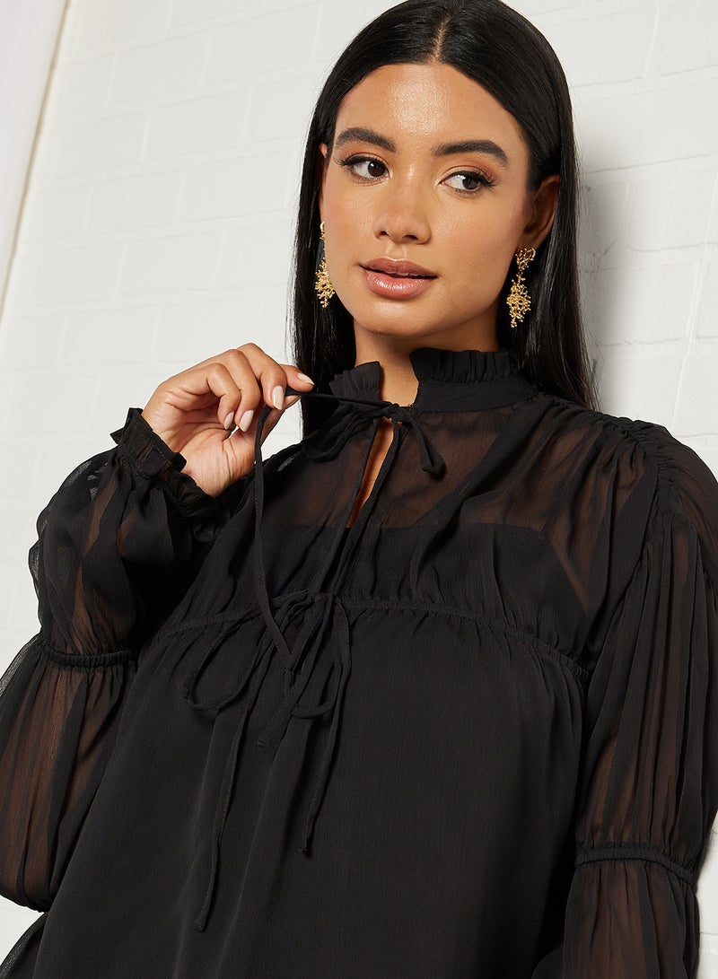 NA-KD Sheer Tiered Sleeves Blouse Black - Image 4