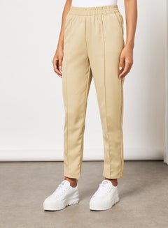 NA-KD Plain Elastic Waist Boyfriend Fit Mid Rise Pants Beige  - Image 1