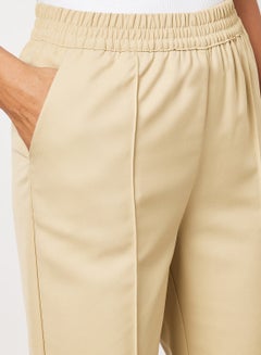 NA-KD Plain Elastic Waist Boyfriend Fit Mid Rise Pants Beige  - Image 3