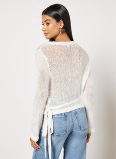 NA-KD Rib Detail Overlap Knitted Plunge Neck Sweater Off White  - Image 2