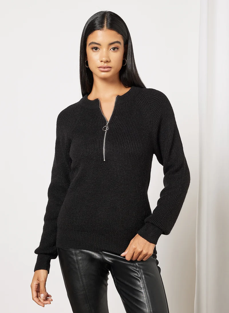 NA-KD Zip Detail Sweater Black