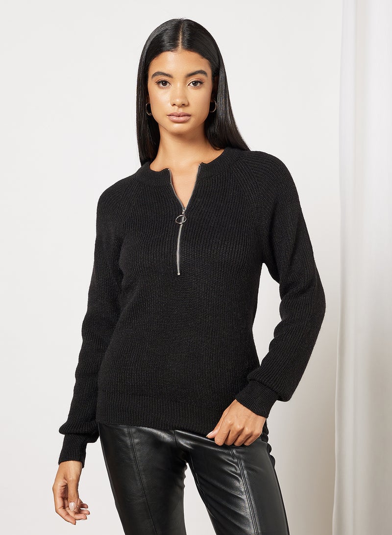 NA-KD - Zip Detail Sweater Black - Image 1
