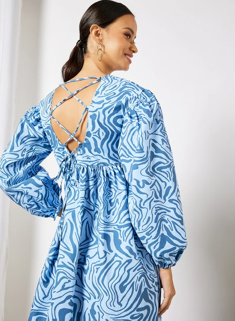 GHOSPELL Open Back Midi Dress Blue