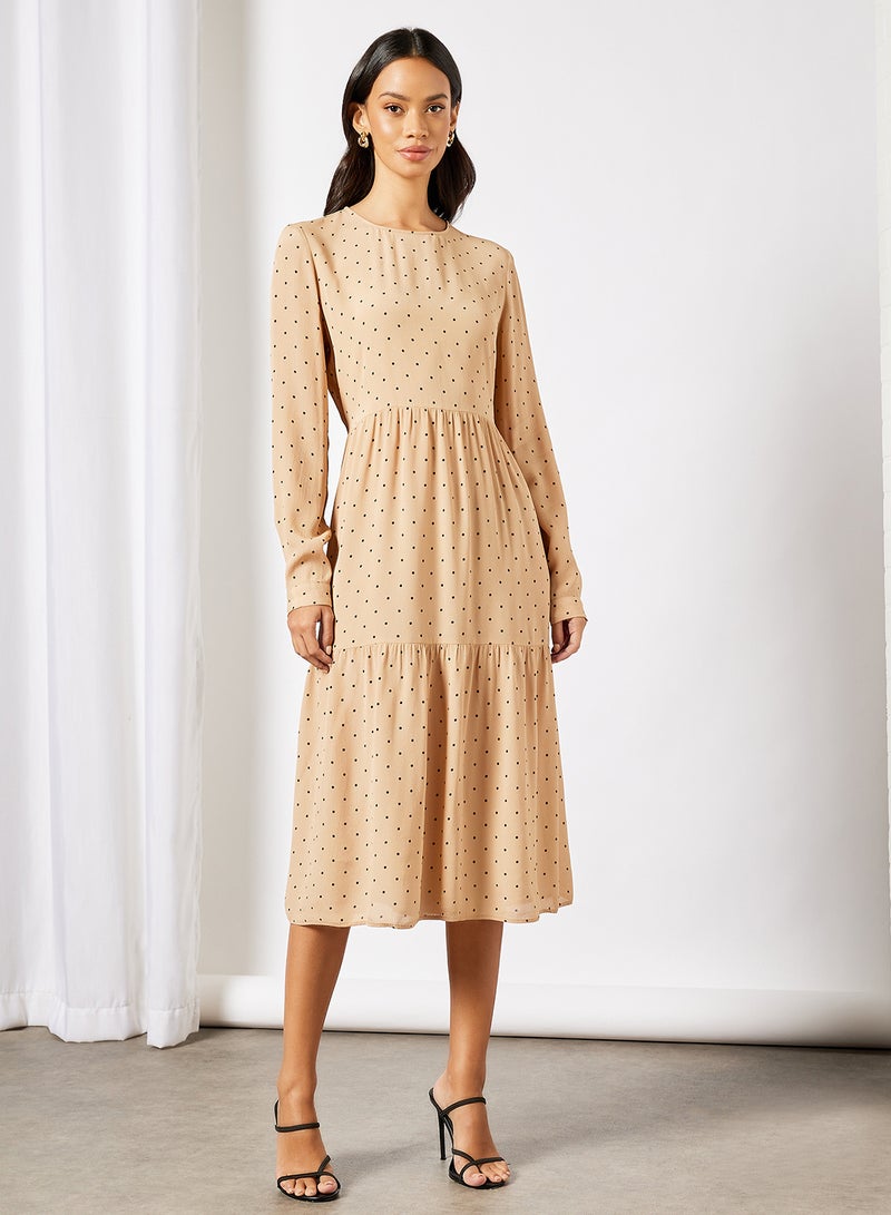 VERO MODA - All-Over Print Tiered Dress Travertine - Image 1