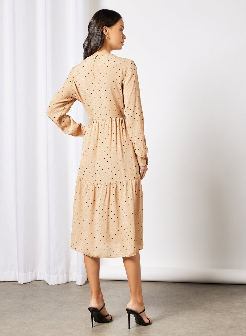 VERO MODA - All-Over Print Tiered Dress Travertine - Image 1