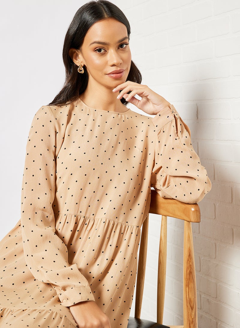 VERO MODA - All-Over Print Tiered Dress Travertine - Image 1
