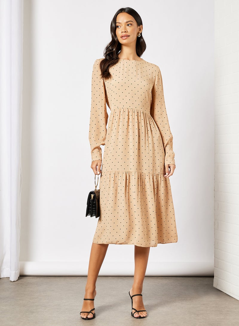 VERO MODA - All-Over Print Tiered Dress Travertine - Image 1