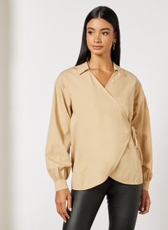 NA-KD Collared Oversized Wrap Blouse Beige  - Image 1