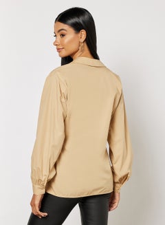NA-KD Collared Oversized Wrap Blouse Beige  - Image 2