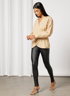 NA-KD Collared Oversized Wrap Blouse Beige  - Image 3