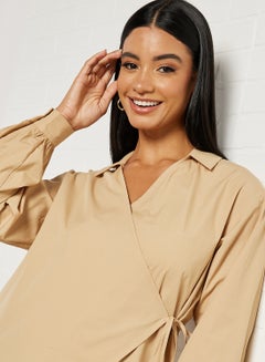 NA-KD Collared Oversized Wrap Blouse Beige  - Image 4